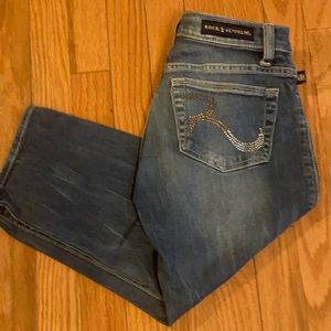 😍 WOMENSJRS ROCK & REPUBLIC EMBELLISHED BLING CAPRI CROPPED JEANS SIZE 0